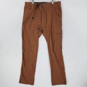 PrAna Pants Mens 36x32 Brown Zion Slim Fit Cargo Belted Roll Hem Hiking Outdoor